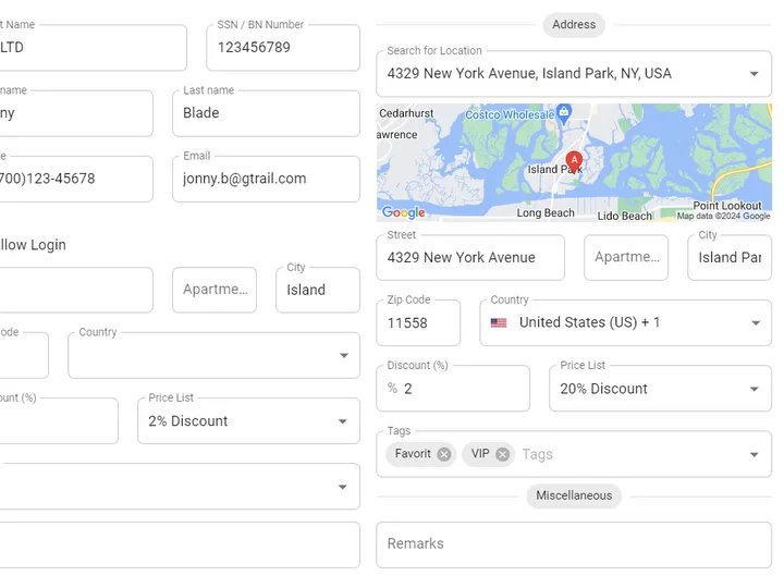 Toy crm customer edit details map discount tags