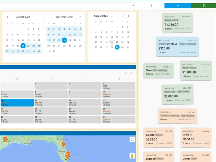 Dashboard interactive map and calendar widget