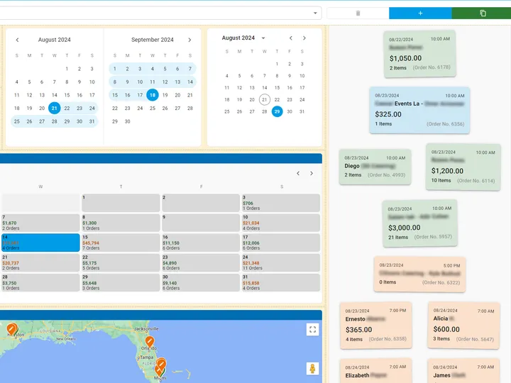 Dashboard interactive map and calendar widget