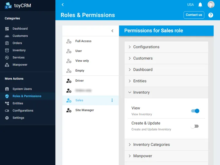 Roles permissions management system