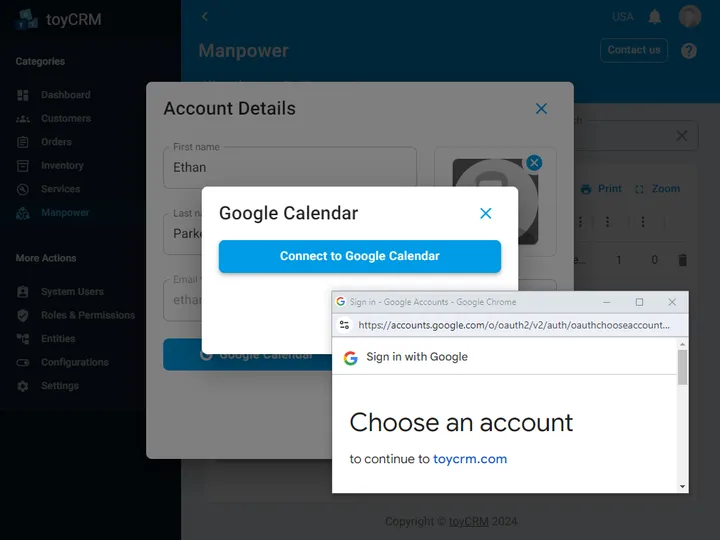 Integrate crm with google calendar