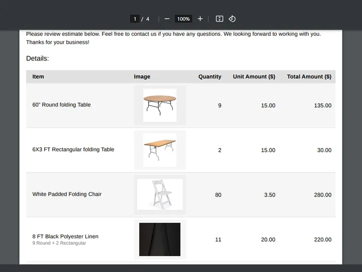 Catalog style order estimate printing