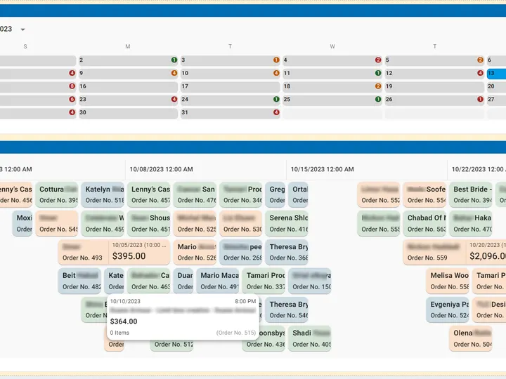 Dashboard timeline widget full order visualization