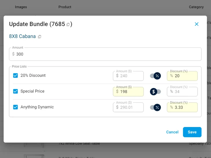 Dynamic unlimited price list management