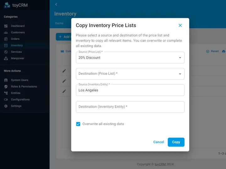 Copy past and share price lists tool