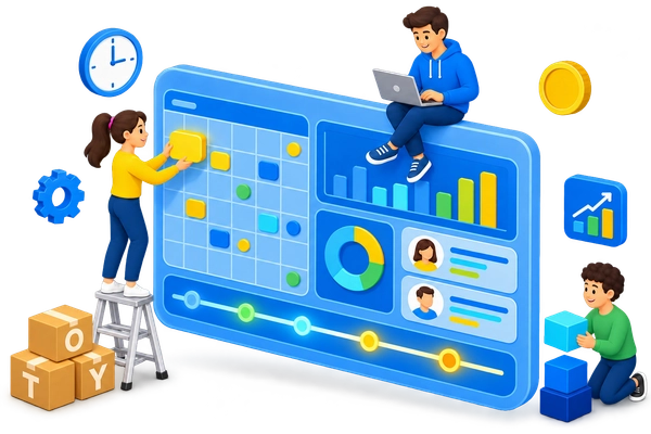 The toyCRM digital workspace — calendar, billing, CRM and warehouse management in one easy platform